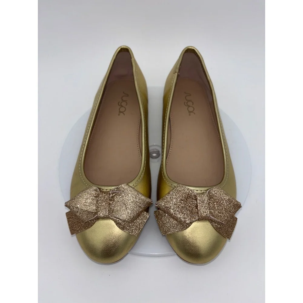 SUGAR Girls Gold Ballet Flat Shoe Glitter Bow‎ Toddler Little Kids Wedding4